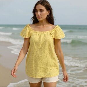 Chambray Yellow Off The Shoulders Cotton Top